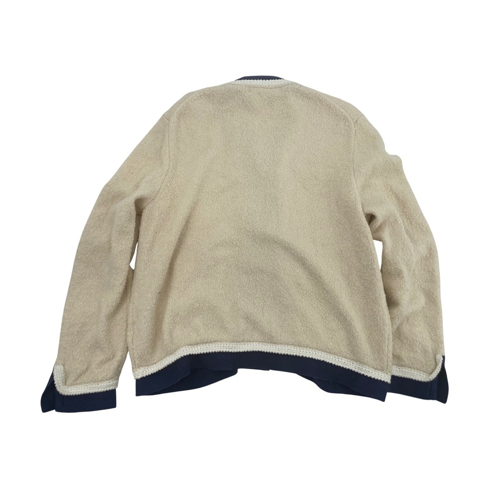 J.Crew Cardigan Sweater Large Beige Excellent Gold Crest Buttons Boucle Trim - Picture 2 of 8